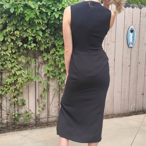 Tahari Classics Black Lined Keyhole Neck Sleeveless Front Slit Midi Dress Size 2 - Picture 6 of 15